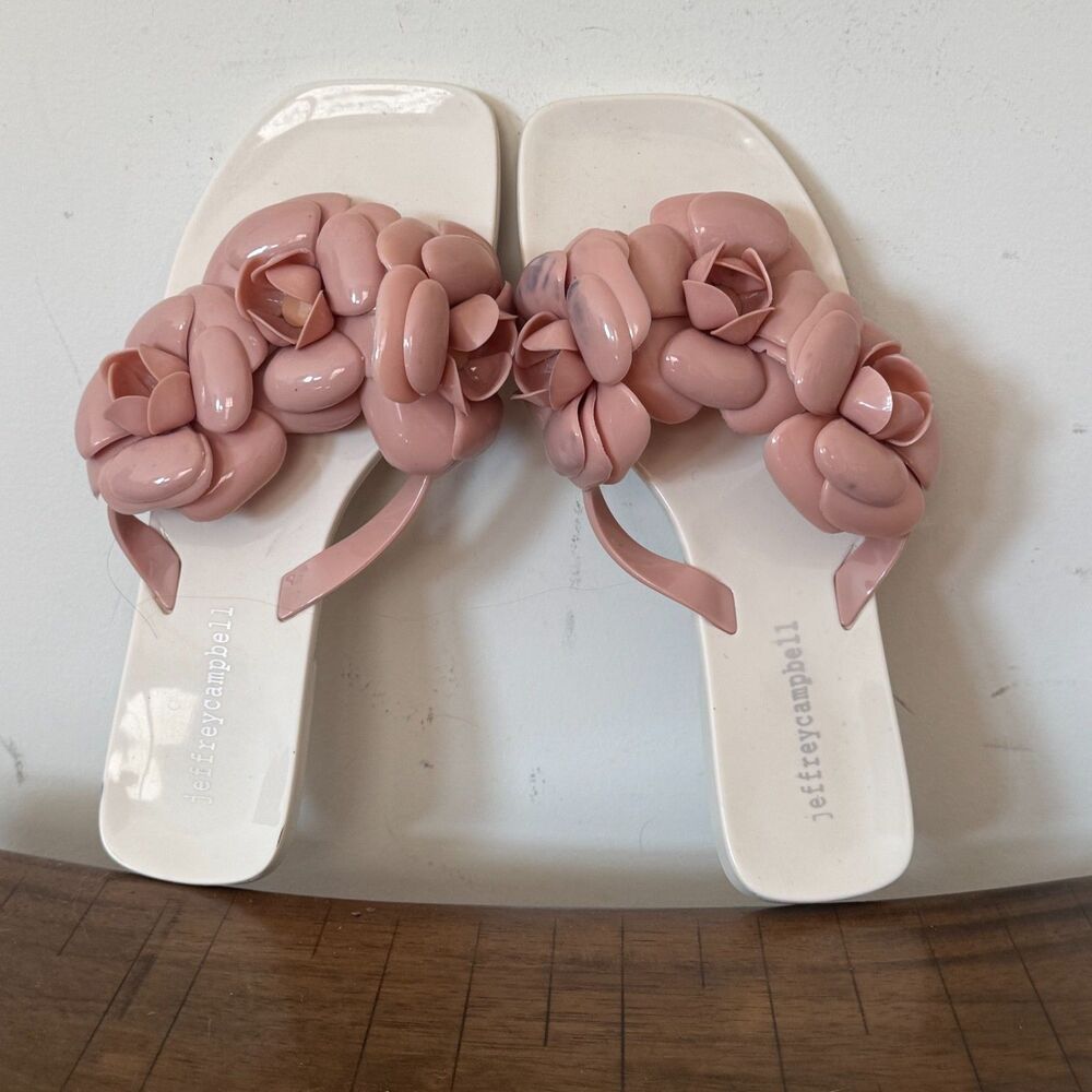 Jeffrey Campbell Jelly Sandals Pink Flower Slides Square Toe Y2K Floral Slip On